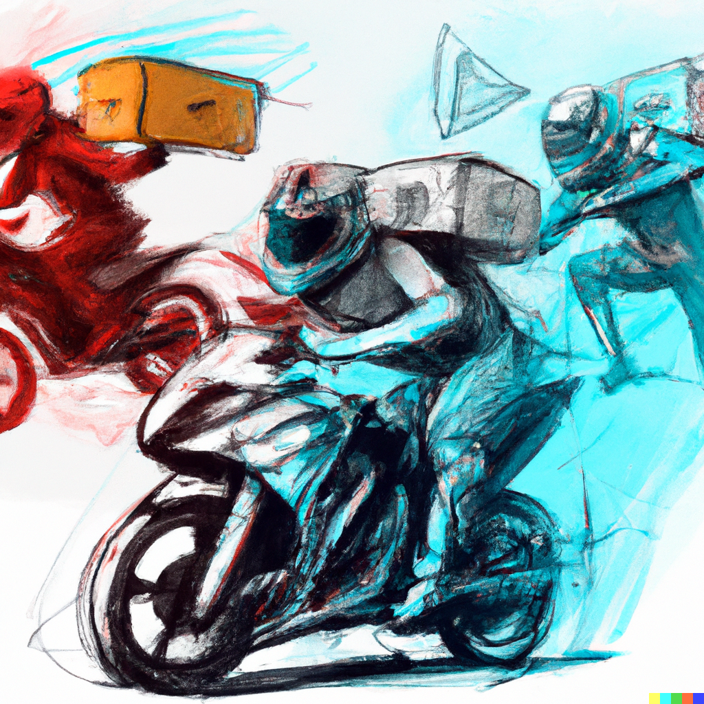 cyberpunk vr motorcycles racing to deliver pizza, digital sketches